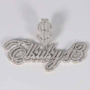 Pendentif en or blanc 14 carats exclusif, diamant de laboratoire taille brillant, clarté VVS, style hip-hop, design glacé, unisexe, glamour, fête - Product Image 1