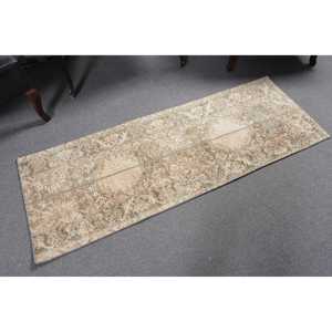 พรมตุรกีขนาด 2.1x6 ฟุต สีน้ำตาลเบจ ลายปะติดปะต่อ ทำจากขนสัตว์ วินเทจ - Product Image 3