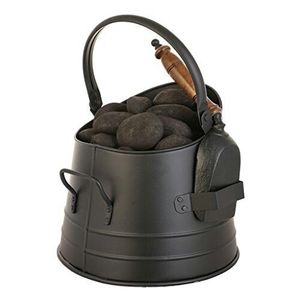 Cubo de carbón de hierro antiguo de gran tamaño con base reforzada y mango clásico perfecto para uso en chimenea tradicional - Product Image 2