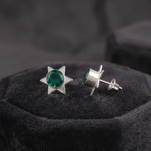 Nouveauté 2026 : Boucles d'oreilles en argent sterling 925 plaqué, avec pierre précieuse émeraude verte en forme d'étoile, pour femme - Product Image 5