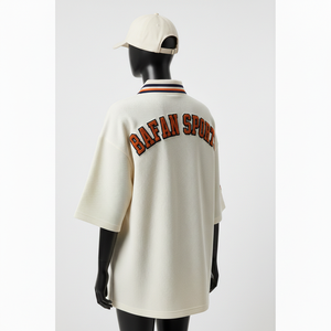 Camiseta Polo de Algodón de Alta Calidad para Mujer, Corte Holgado, Color Crema, con Logotipo Bordado en Aplique, Camisetas Polo de Algodón para Mujer - Product Image 5