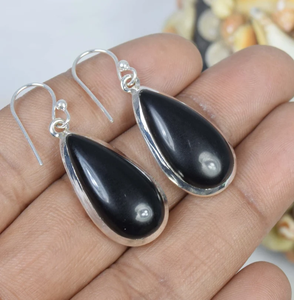 925 Sterling Silver <b>Hook</b> <b>Earring</b> Natural Black Onyx Pear Shape Classic Handmade Jewelry December Birthstone Party Factory - Product Image 1