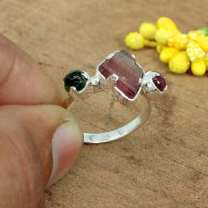 Anillo de plata de ley 92,5, piedra preciosa de turmalina Natural, estilo Vintage Hip Hop, ajuste de piedra de corte de rodio chapado en rodio platino - Product Image 3