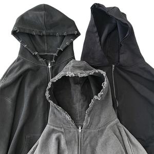 Men's Hoodies Rhinestone 100% Cotton Sweatpants and Hoodie Acid Wash <b>Set</b> Oversized Full Zip up Custom Heavyweight for Men - Product Image 1