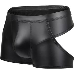 Nouveaux boxers pour hommes en similicuir, taille basse, sous-vêtements sexy en cuir verni, style creux - Product Image 2