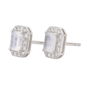 ต่างหูเม็ดเดี่ยวทรงมรกตประดับพระจันทร์สีเงินโรเดียมชุบโรเดียมสำหรับวันครบรอบ - Product Image 3