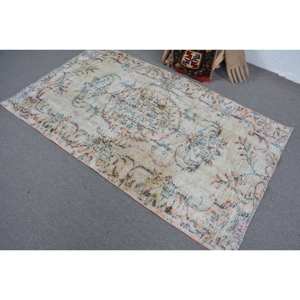 Tapis turc vintage 4x6 pieds Beige vert tissage plat classique Patchwork motif laine avec support en Latex pour décorations de salon - Product Image 4