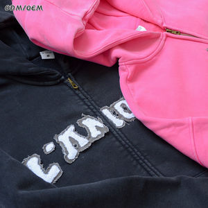 Sudadera con capucha personalizada de algodón de color sólido para hombre con bordado 3D, parche de lavado ácido desteñido por el sol, apliques, estampado de temporada de otoño, teñido liso - Product Image 2