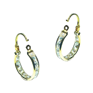9K Solid Gold Hoop Crystal <b>Earrings</b> (Available 10K-14K-18K)Women Kids Ear Clip Screw Back Made in Spain - Product Image 1