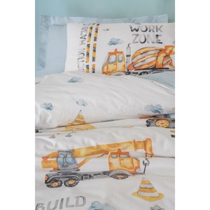 Buildo Blue Junior Single <b>Fitted</b> <b>Sheet</b> and Duvet Cover Set Cotton Box-Simple Style Cartoon <b>Pattern</b> for Home Use - Product Image 2