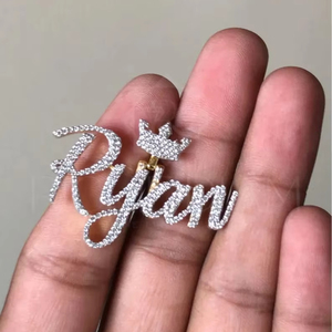 White Round Shape Moissanite Diamond 2 Inch <b>Name</b> Liter <b>Pendant</b> 925 Sterling Silver Customized <b>Pendant</b> & Other Diamond Jewelry - Product Image 1