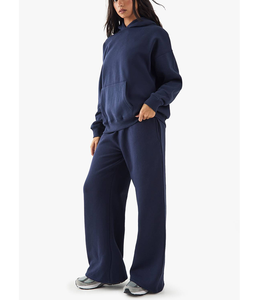 Ensemble de survêtement à capuche pour femmes, tendance, couleurs assorties, vêtements d'automne, confortable, uni, teint, respirant, décontracté, 2 pièces - Product Image 2