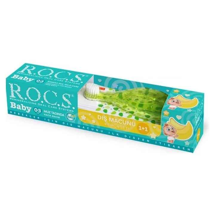 Rocs Banana Flavored Baby Toothpaste + Brush Set