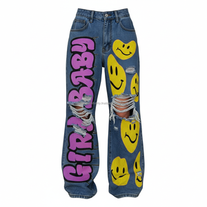 Jeans de Mezclilla con Estampado Gráfico, Cintura Alta, Transpirables, Casuales, Estilo Y2K para Mujer, Fabricante OEM - Product Image 4