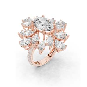 แหวนเพชรทรงรีและทรงหยดน้ำ 10.79 กะรัต สำหรับผู้หญิง ความใส VVS-VS เกรด EF ทอง 18KT, 14KT, 10KT และเงิน 925 สีโรสโกลด์ - Product Image 4