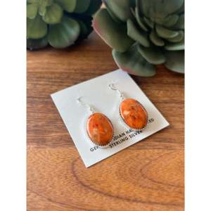 Navajo 14k Gold 18k Gold Plated Drop <b>Earrings</b> Apple Coral & Sterling <b>Silver</b> Dangle with Pearl and Diamond for Weddings - Product Image 3