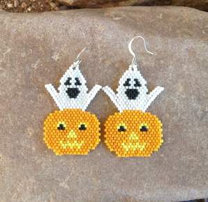 Stylish Seed Beads Halloween Embroidery <b>Earrings</b> Boo Halloween <b>Earrings</b> Beaded Halloween Jewelry Full Customized <b>Earrings</b> - Product Image 2
