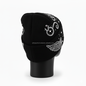 Gorro cálido para mujer, gorro 320 GSM de punto acrílico, elástico suave, cristal de diamantes de imitación, logotipo personalizado, gorro de moda, gorros de Jacquard - Product Image 5
