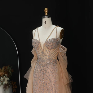 Robe de bal de luxe Jancember LSZ123 Champagne 2026, robe de soirée scintillante avec cape, lourdement ornée de strass - Product Image 5