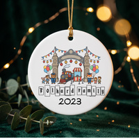 Ornement de Noël rond en céramique à suspendre, motif Château de conte de fées, médaillon suspendu pour arbre de Noël, souvenir de vacances en famille