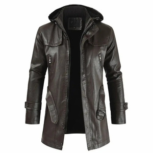 Chaqueta de cuero marrón Premium Abrigos Nuevo 2024 Producto de tendencia Servicio ODM Chaqueta larga de cuero con capucha de invierno para hombres personalizados - Product Image 5