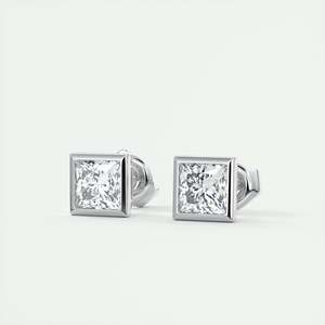 <b>Princess</b> Cut Lab Grown Diamond Earring Yellow Gold Square <b>Princess</b> Cut Stud Earring 1 + 1 Ct Bezel Set CVD Diamond Stud Earring - Product Image 2