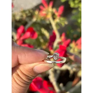 925 Silver Rainbow Moonstone <b>Ring</b> Dainty Geometric Gemstone Oval and Marquise Cut Diamond Engagement Rhodium Plated - Product Image 5