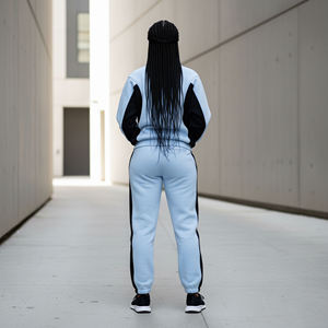 Ensemble 2 pièces pour femmes, style hip-hop, épaules tombantes, surdimensionné, 100% coton molletonné, uni, dentelle brodée, capuche, ensemble décontracté d'hiver - Product Image 2