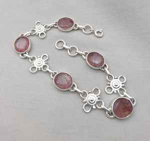 Pink Strawberry Quartz 925 <b>Sterling</b> <b>Silver</b> <b>Bracelet</b> | Handmade Adjustable Gemstone Jewelry Gift for <b>Women</b> - Product Image 2
