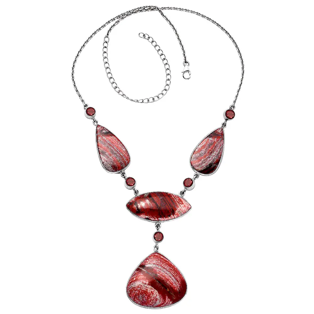 Top hợp thời trang da rắn tự nhiên jasper & Garnet 925 Sterling Bạc Vòng cổ trang sức bởi mong muốn đá quý món quà hoàn hảo của cô sdn1824 N-1023