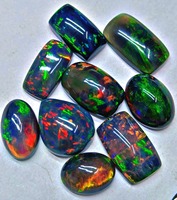 Opale noire de Welo d'Éthiopie naturelle de qualité supérieure, cabochon, pierre de naissance d'octobre, pierre précieuse en vrac, traitée par cirage/huile, certifiée par un tiers