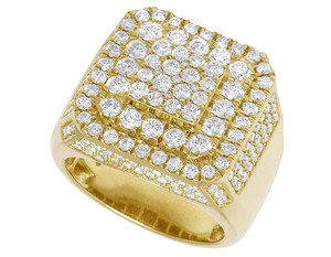 Square Face Cluster Mens <b>Ring</b> in 10K Gold <b>Iced</b> Out with Lab Grown Diamonds for Bold Hip Hop Fashion Jewelry - Product Image 2