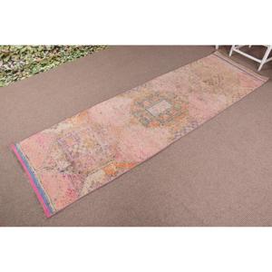 2.8x9.5 ft <b>Runner</b> Vintage Wool <b>Rug</b> Pink Patchwork Turkish <b>Rug</b> with Latex Backing - Product Image 2