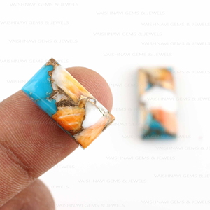 Alta calidad ostra espinosa cobre turquesa 9x18mm rectángulo calibrado cabujón piedras preciosas semipreciosas proveedor de fabricación de joyas - Product Image 2