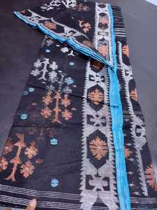 Exclusivo Deshi Dhakai Jamdani Sharee Calidad de exportación para mujeres TELA JAMDANI Azul ROJO VERDE Dorado de Bangladesh - Product Image 6