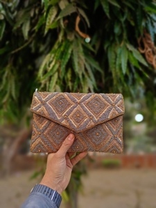 Customized Luxury Hand Embroidered Wedding Clutch for Women Elegant Canvas Fabric with <b>Beads</b> Envelope Closure Fashion Style - Product Image 3