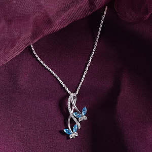 CLARA 925 Sterling Silver Butterfly Pendant <b>Necklace</b> with Marquise Cut Diamond <b>Opal</b> Pearl Rhodium Plated Chain for Engagement - Product Image 2
