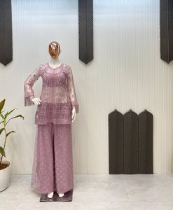 Conjunto Sharara de Red con Diseño de Mariposas, Estilo Indio-Pakistaní, Hermoso y Elegante, Traje Étnico para Fiestas y Bodas, para Mujer - Product Image 1