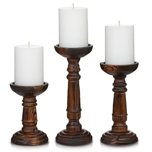 Candelabros de madera a precio de fábrica, Juego de 3 candelabros de madera de mango para centro de mesa, candelero rústico de 4, 6 y 8 pulgadas - Product Image 5