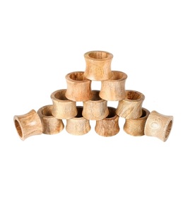 Ronds de serviette rustiques ensemble de 12 porte-serviettes en bois ronds de serviette en vrac pour la décoration de fête Table à manger famille de tous les jours - Product Image 1