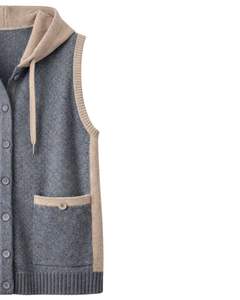Manufacturer Blue <b>Hooded</b> Knitted Sweater Vest Wool Acrylic Sleeveless Button Front Winter <b>Cardigan</b> With Contrast Trim OEM ODM - Product Image 4