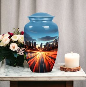 Dusk to Dawn City Lights in Motion Modern <b>Urn</b> <b>for</b> <b>Human</b> <b>Ashes</b> Decorative <b>for</b> Available in Large 10 Inch & <b>Small</b> 3 Inch Sizes - Product Image 3