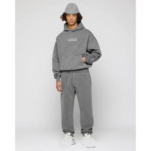 <b>Mens</b> Vintage Washed <b>Grey</b> Hooded <b>Sweatshirt</b> Custom Logo Mineral Wash Long Sleeve Trackstar OEM Private Label - Product Image 3
