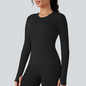 ขายดี 2024 เสื้อโยคะแขนยาวผู้หญิงรุ่นใหม่ ระบายอากาศได้ดี 100% โพลีเอสเตอร์ ชุดออกกำลังกาย ฟิตเนส แอคทีฟแวร์ ขายส่ง - Product Image 3