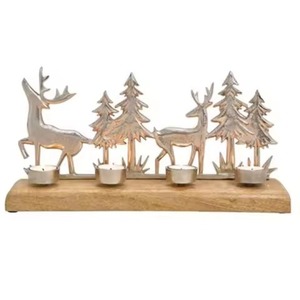 Tendance Design Maison Table Photophore Bougeoir Meilleure Qualité Noël Tress Bougeoir En Métal Avec Base En Bois - Product Image 4