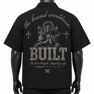 Camisa Oversize Personalizada para Hombre con Cremallera, Manga Corta, Corte Holgado, Estilo Urbano, Logotipo Cruzado, Bolsillos Utilitarios, Venta al por Mayor OEM - Product Image 2
