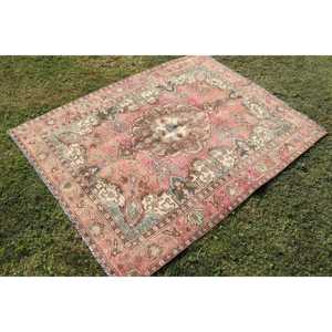 4,7x6,4 ft Rug, Vintage Turkish Rug, <b>Red</b> Blue Geometric <b>Wool</b> Rug - Product Image 2