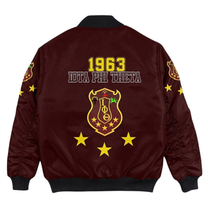 Chaqueta Bomber de Satén de la Fraternidad Iota Phi Theta 1963, Estilo Universitario Griego Bordado, Prenda Exterior - Product Image 2