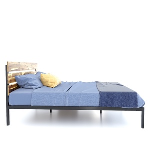GN68033 Industrial Design Double <b>Bed</b> 160x200cm <b>Queen</b> & King <b>Sizes</b> Melaleuca Solid Wood Iron Frame for Home Bedroom Furniture - Product Image 4