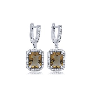 Baguette Sultanite CZ Gold Plated Sterling <b>Silver</b> Dangle <b>Earrings</b> Turkish Handcrafted <b>Wedding</b> & Party Trendy Jewelry - Product Image 1